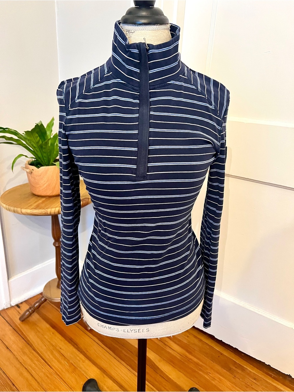 Women’s vintage  Tommy Hilfiger Navy Stripe Quarter-Zip Long Sleeve Top